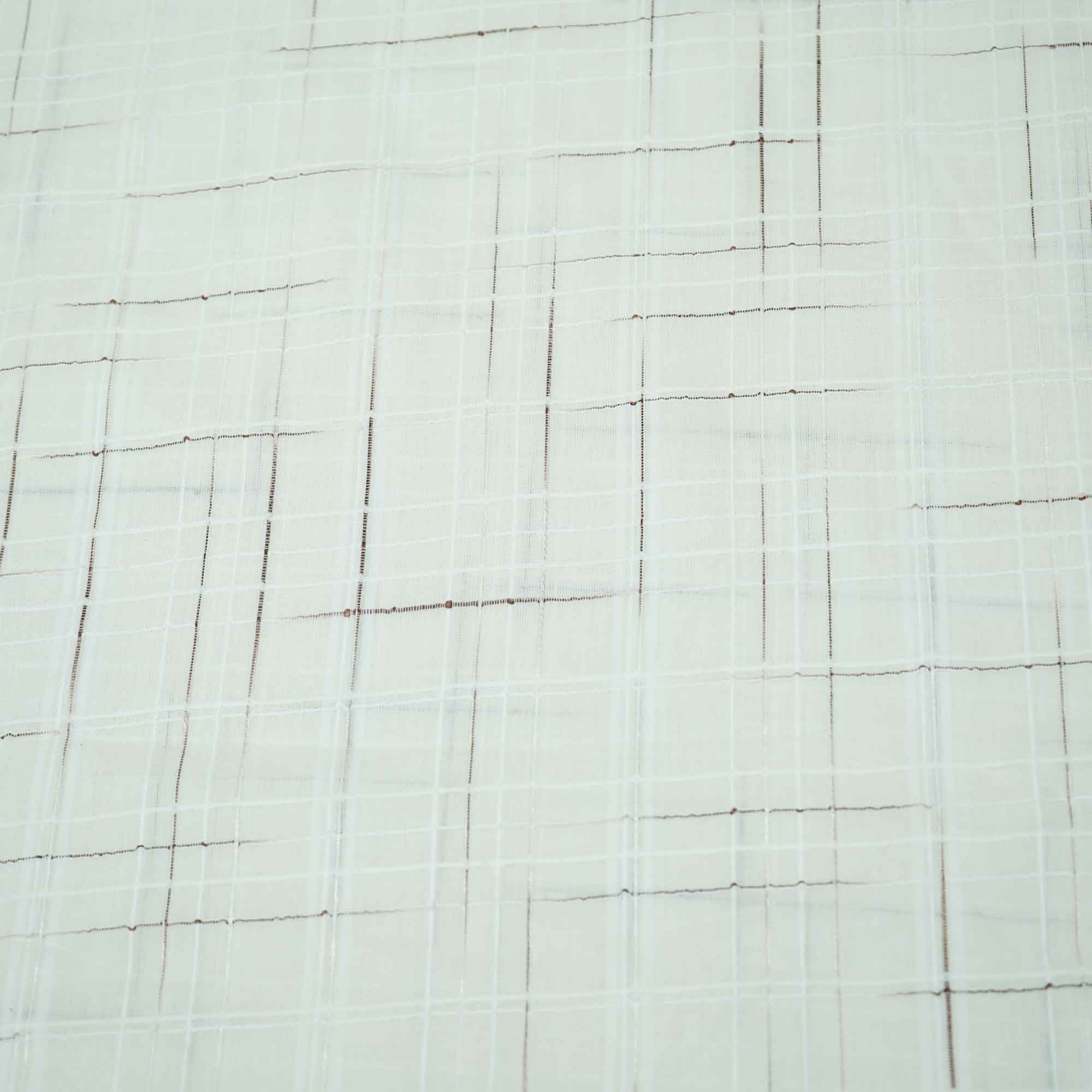 OffWhite Brown Check Dobby Embroidery Dyeable Cotton DE-16404
