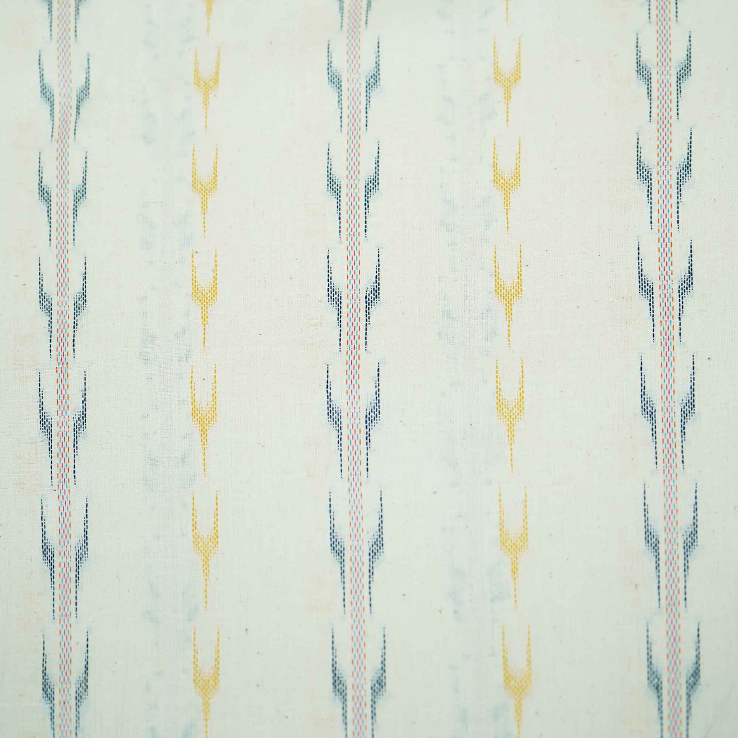 OffWhite Yellow Ikkat Dobby Embroidery Cotton DE-16412