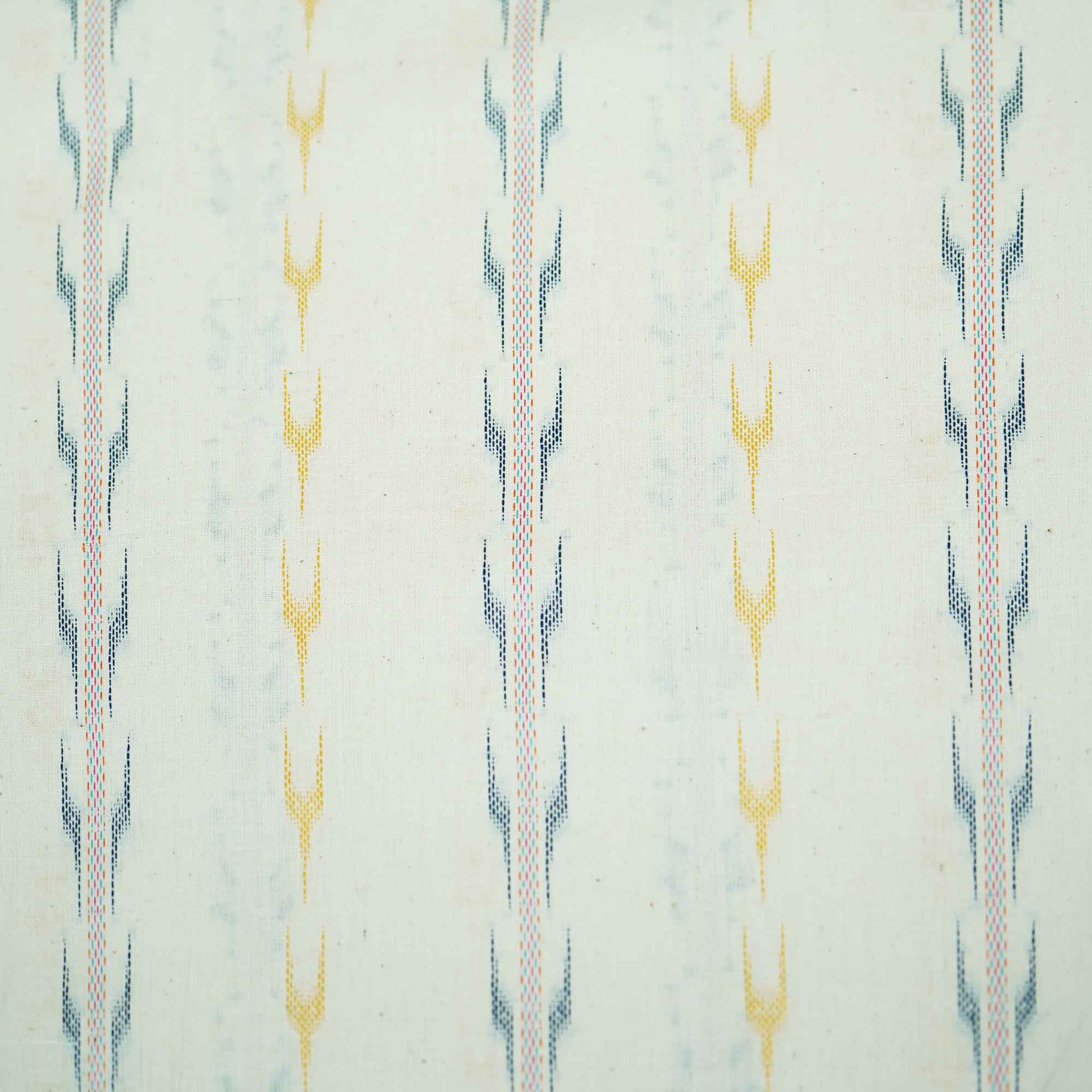 OffWhite Yellow Ikkat Dobby Embroidery Cotton DE-16412