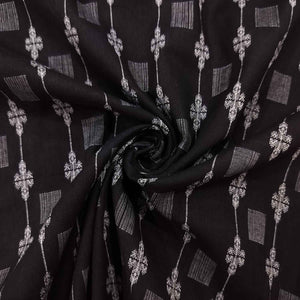 Black Floral Geometrical Silver Dobby Embroidery Cotton DE-16435