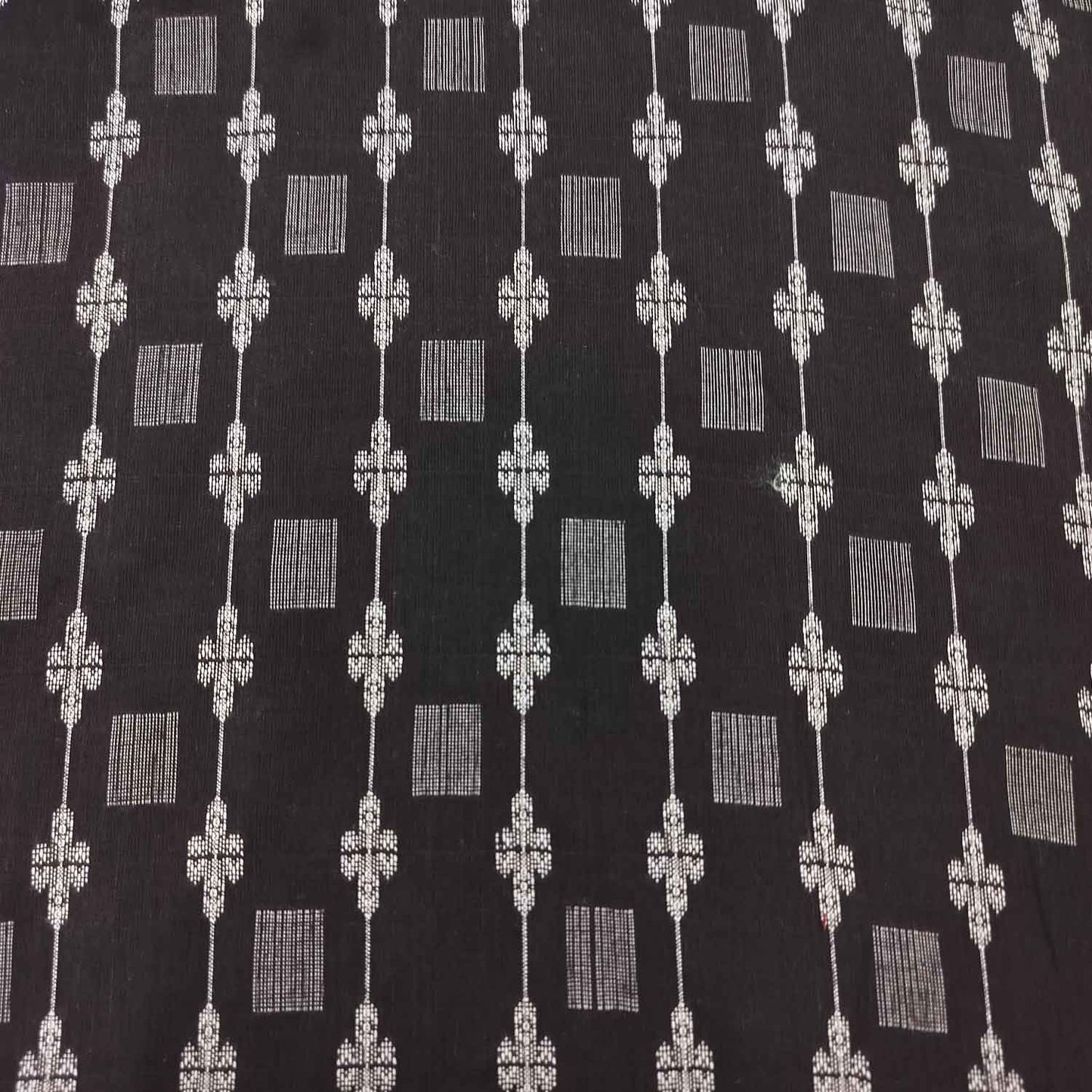 Black Floral Geometrical Silver Dobby Embroidery Cotton DE-16435
