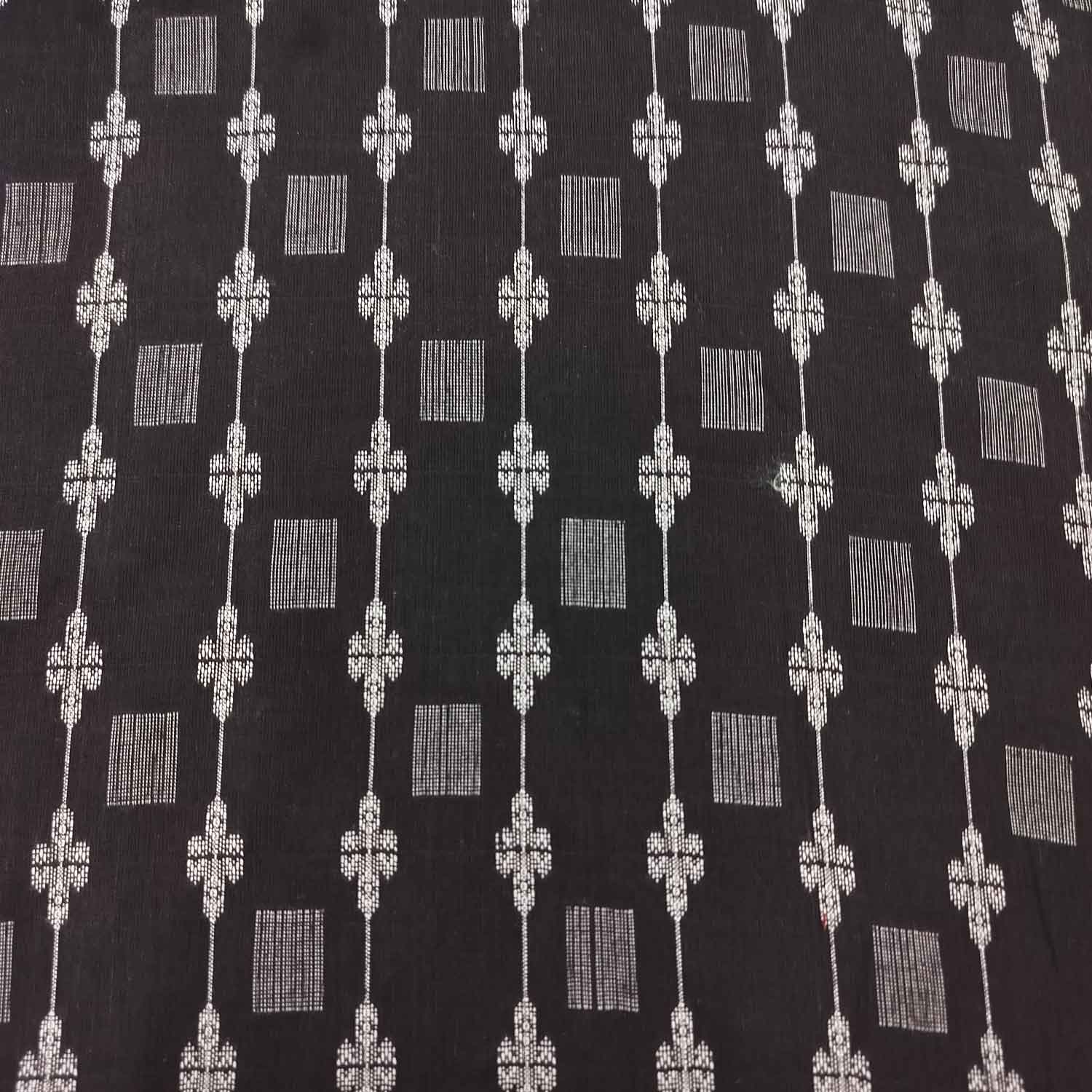 Black Floral Geometrical Silver Dobby Embroidery Cotton DE-16435