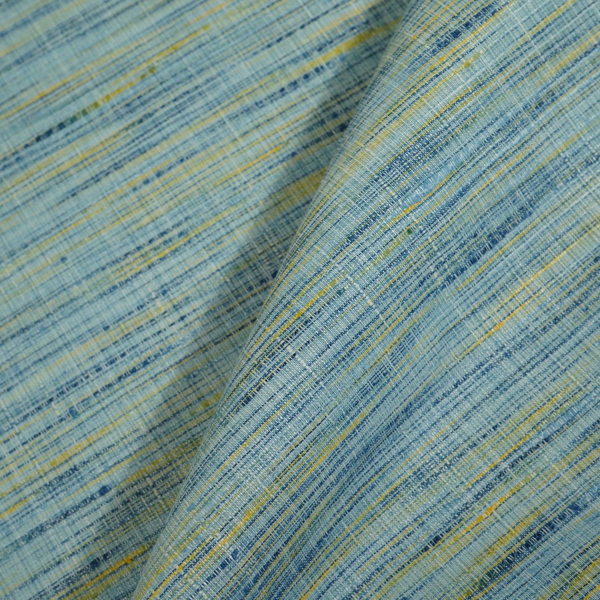 Blue Yellow Khadi Linen Fabric DE-16441