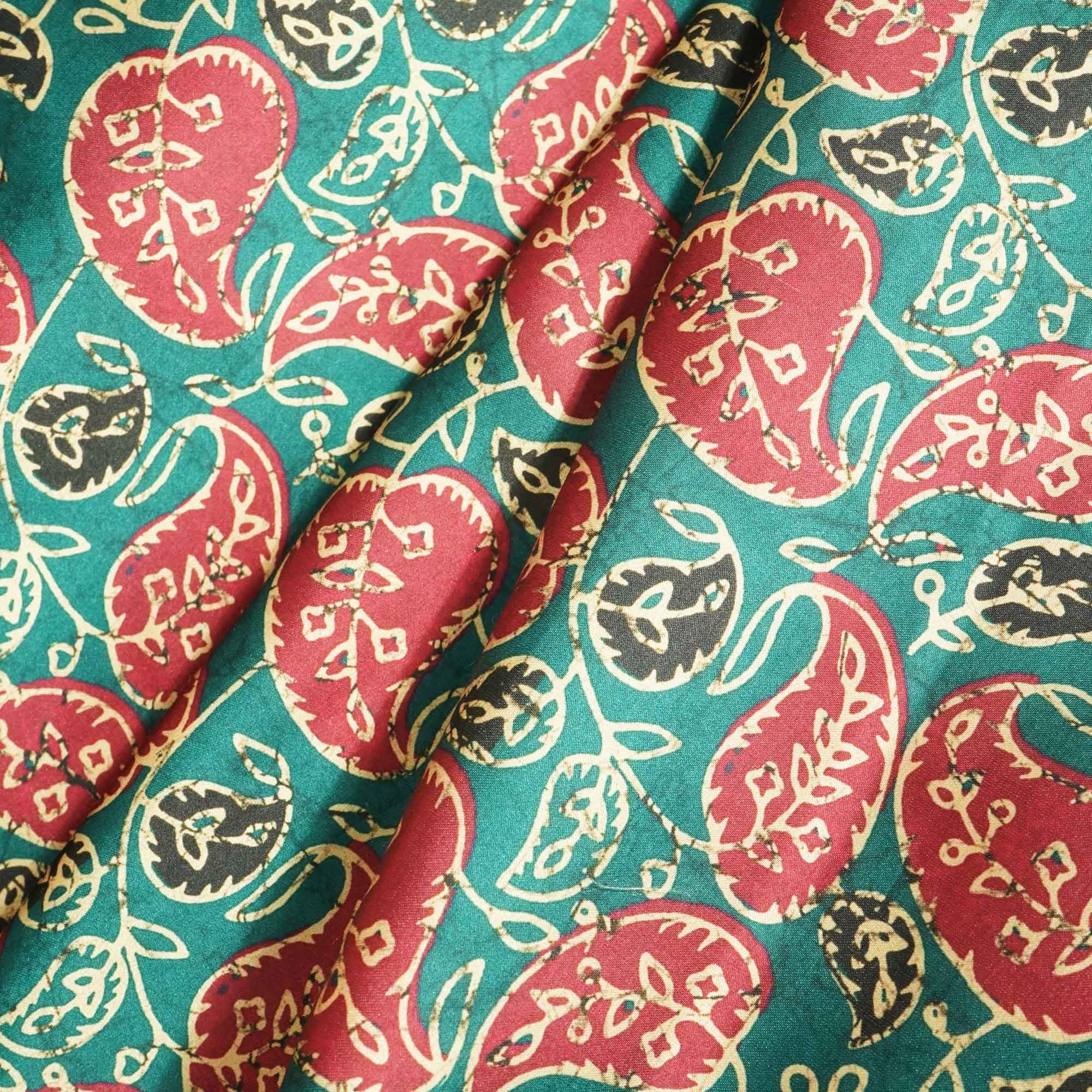 Sea green pink leaves Print Modal Satin VC-16453