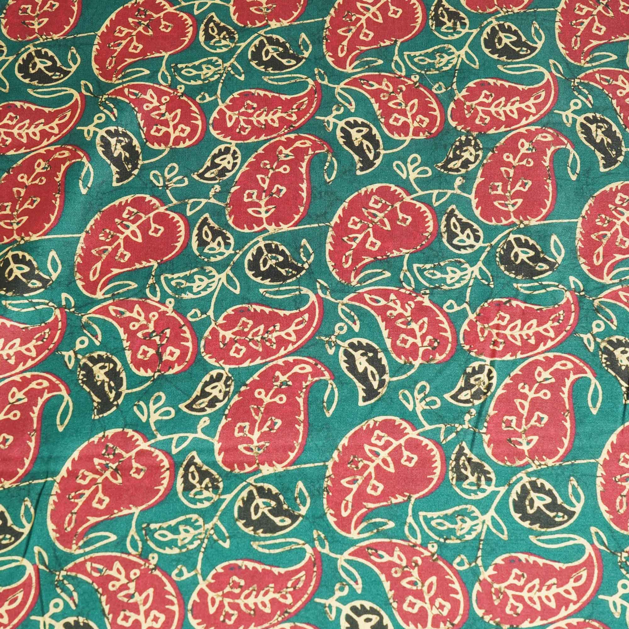 Sea green pink leaves Print Modal Satin VC-16453