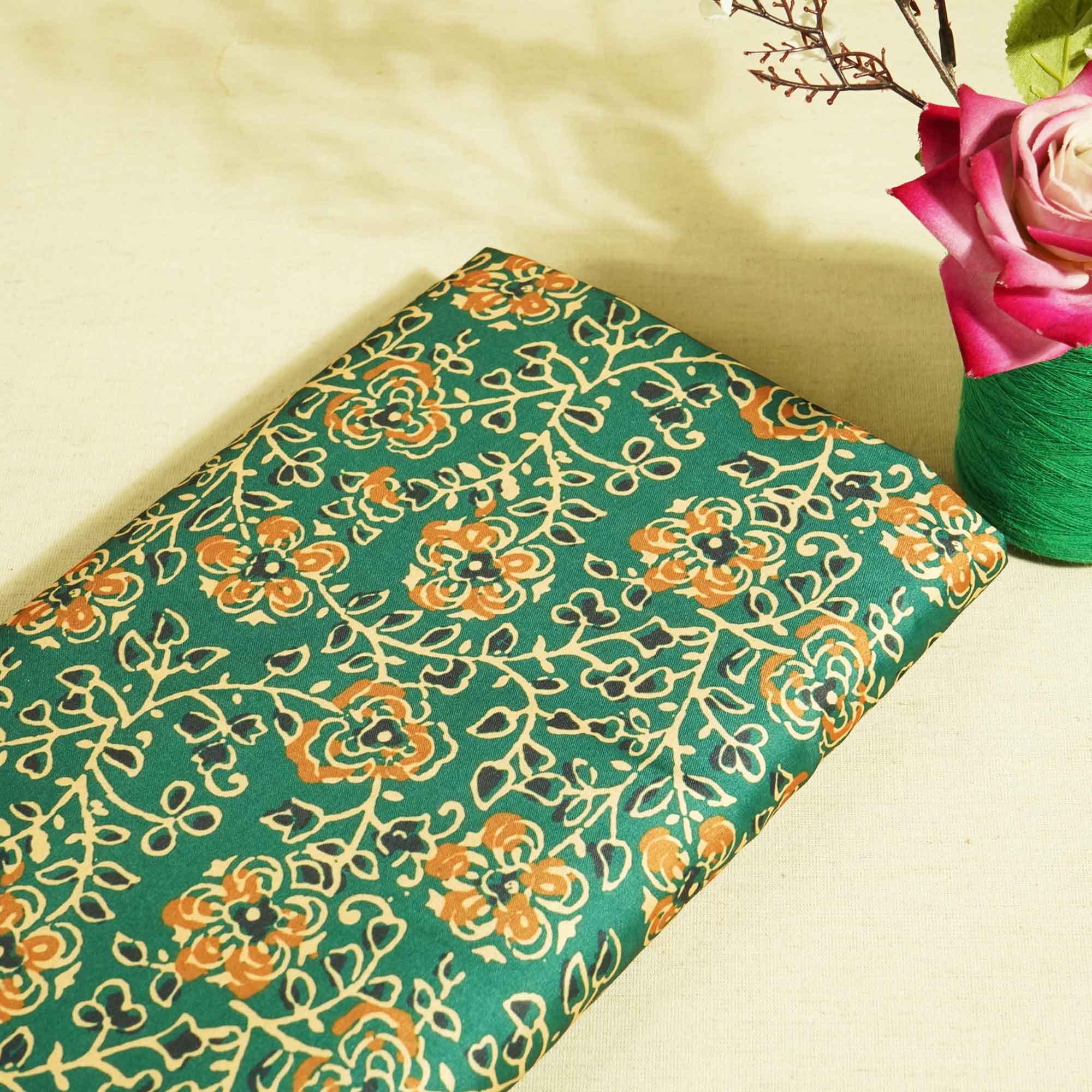 Turtle Green Floral Print Modal Satin VC-16462