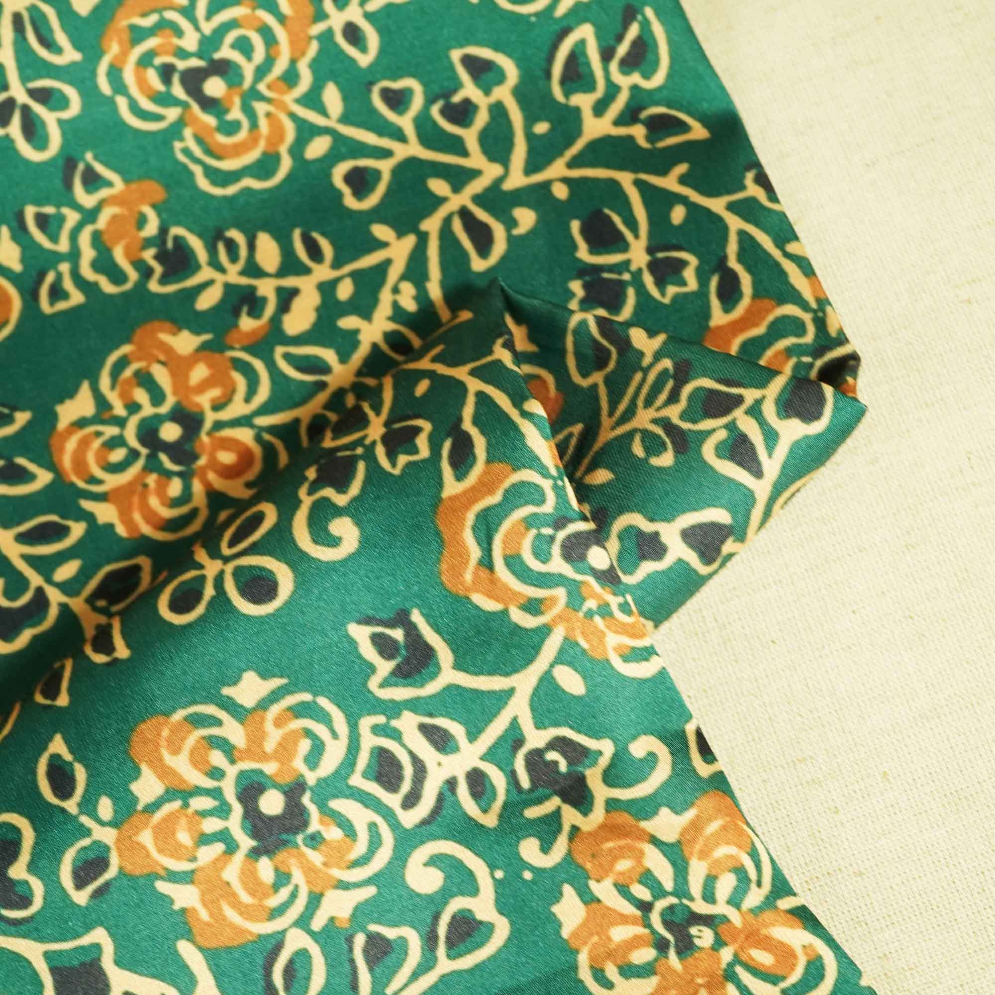 Turtle Green Floral Print Modal Satin VC-16462