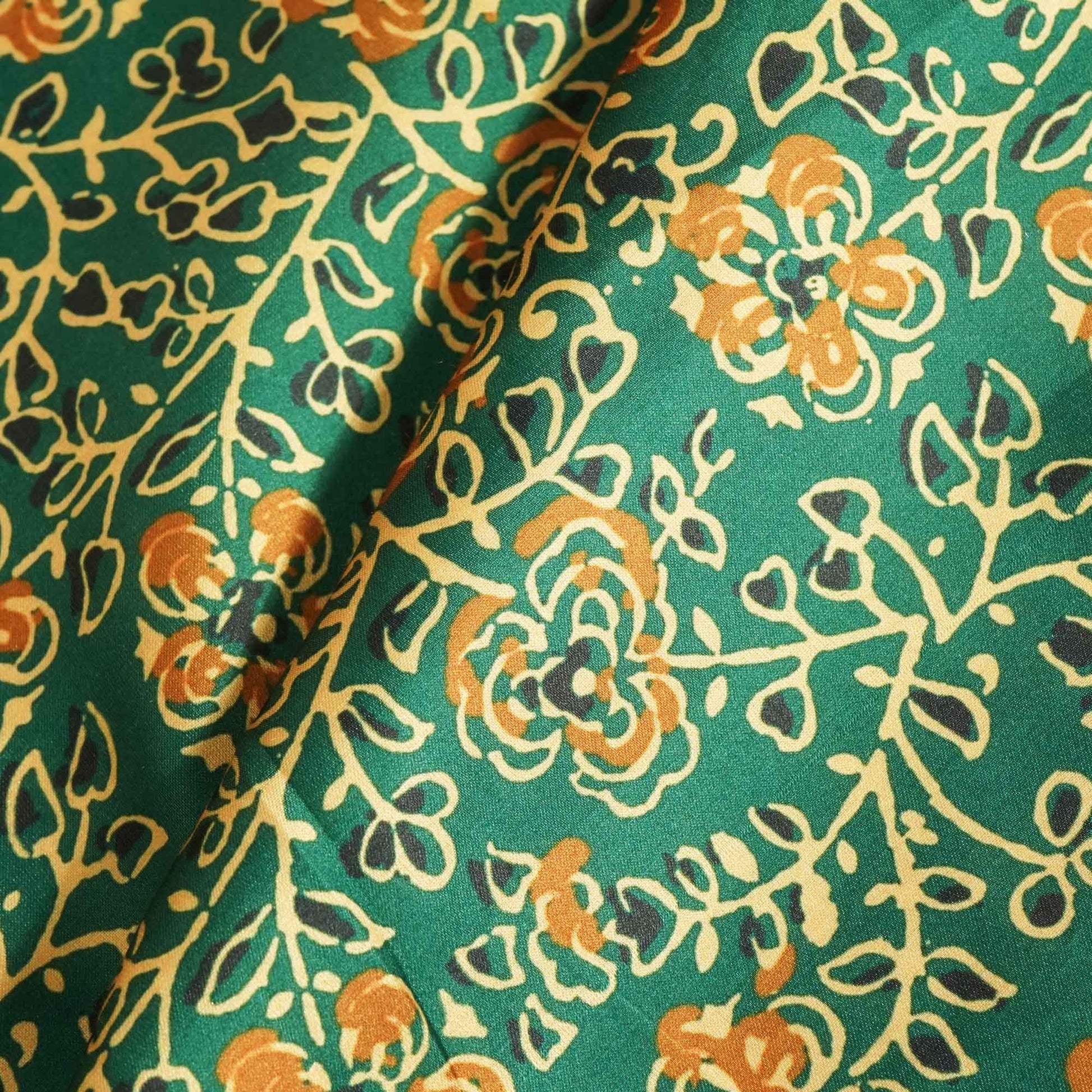 Turtle Green Floral Print Modal Satin VC-16462