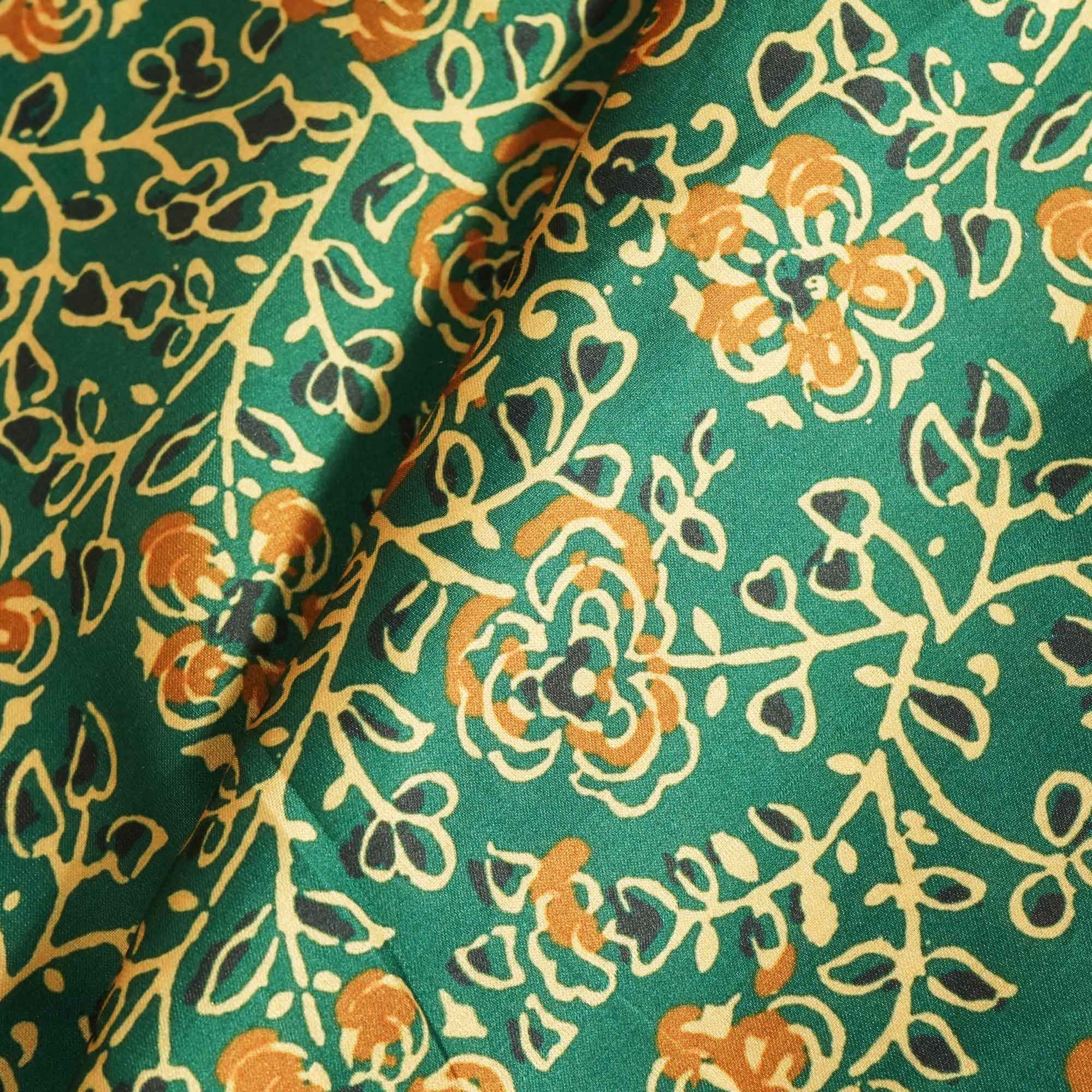 Turtle Green Floral Print Modal Satin VC-16462