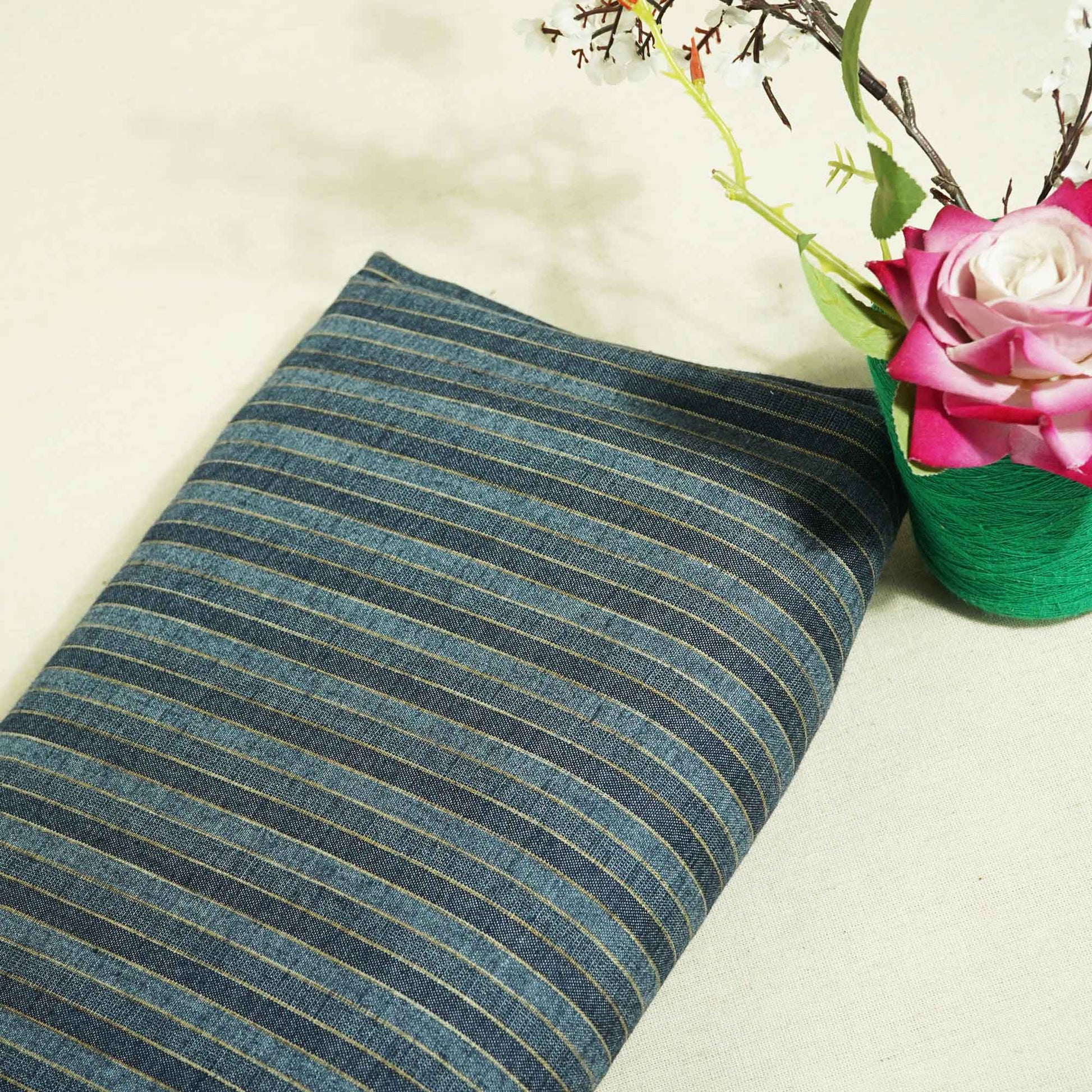 Blue & Yellow stripes Print Linen RS-16490
