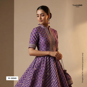 Purple Bandhani Jacquard Cutdana Embroidery Russian Silk Fabric TF-32343 - TradeUNO