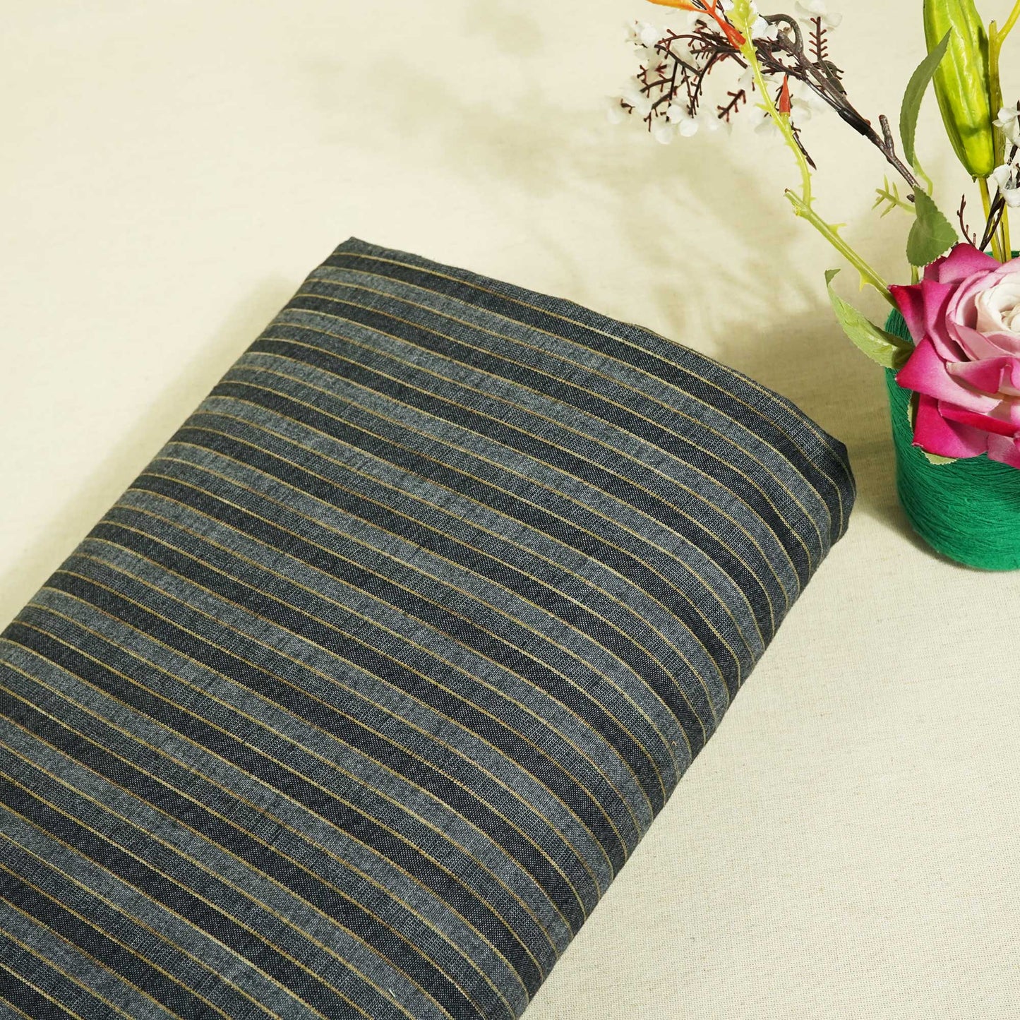 Black & Grey Stripes Print Linen RS-16501