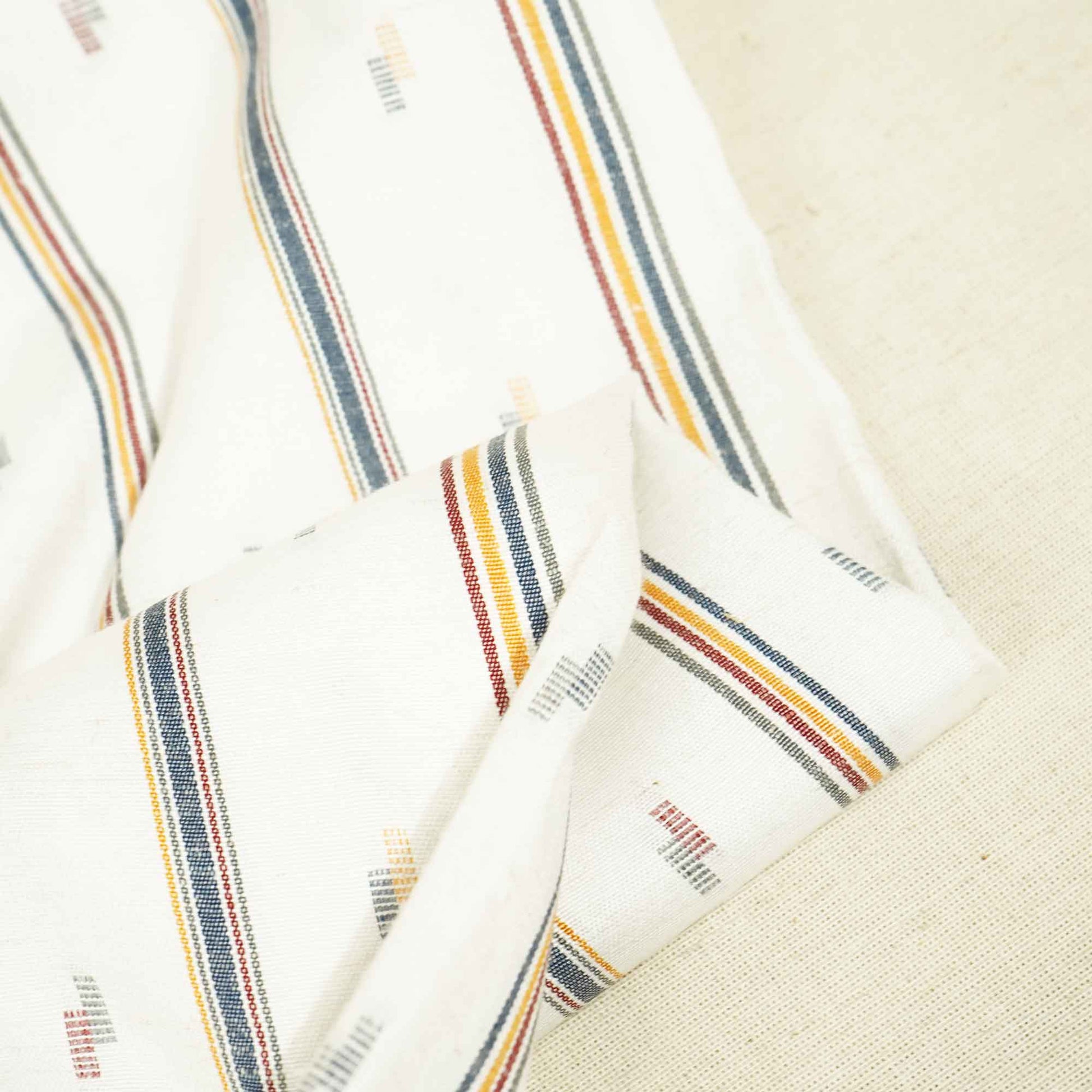 White Multicolor stripes Dobby Print Linen RS-16516