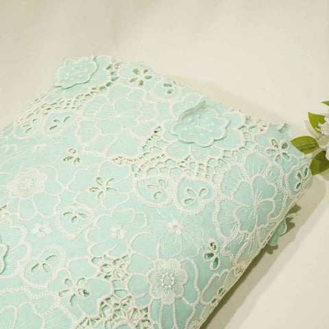 Mint Green White 3D Embroidery Schiffli Crepe AF-16666