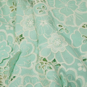 Mint Green White 3D Embroidery Schiffli Crepe AF-16666