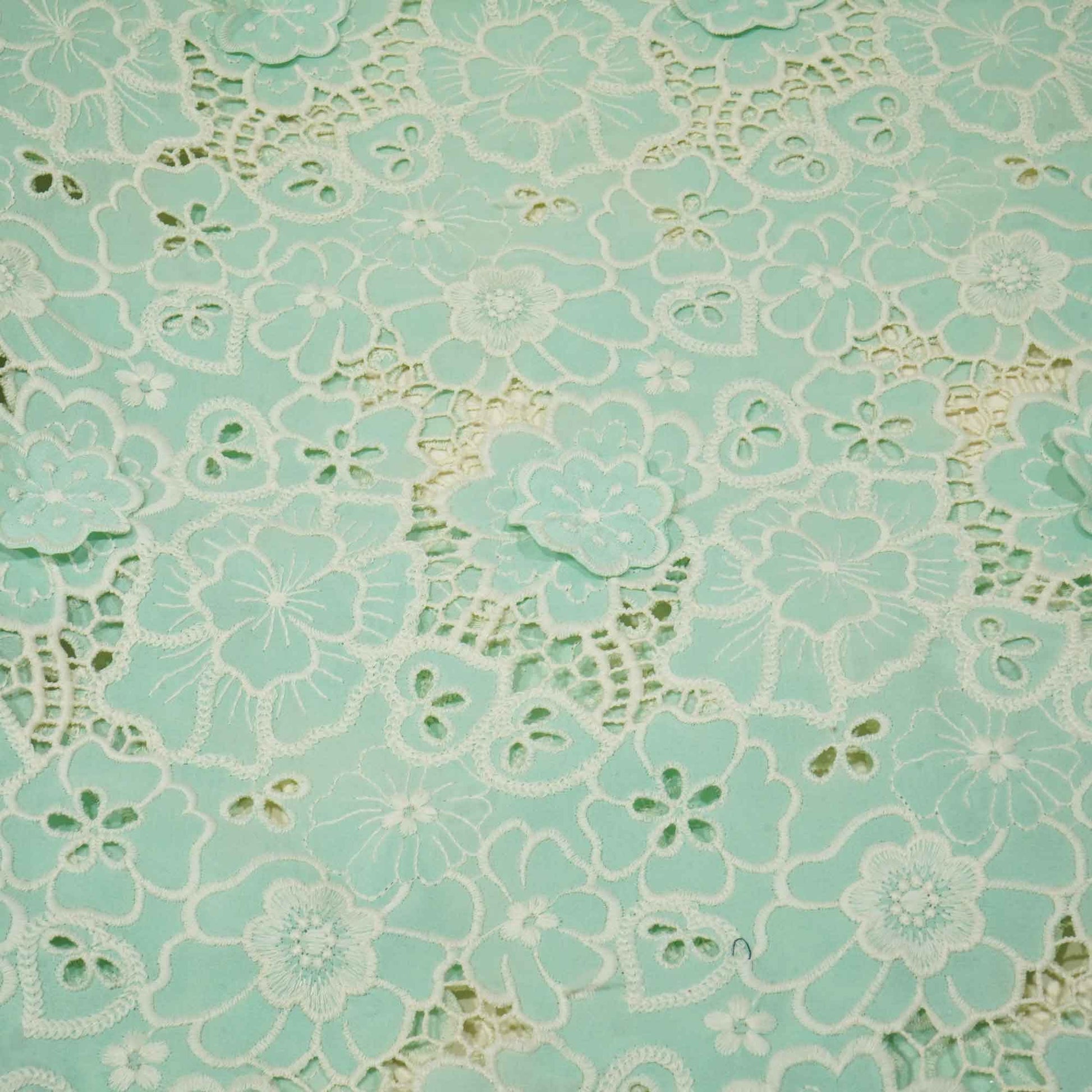 Mint Green White 3D Embroidery Schiffli Crepe AF-16666
