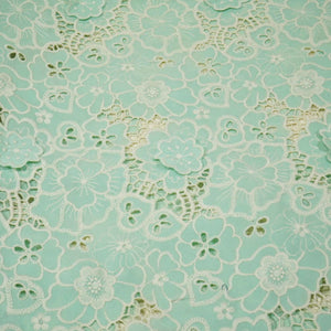 Mint Green White 3D Embroidery Schiffli Crepe AF-16666