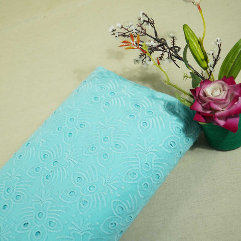Sky Blue Floral Embroidery Cotton Schiffli PGF-16671