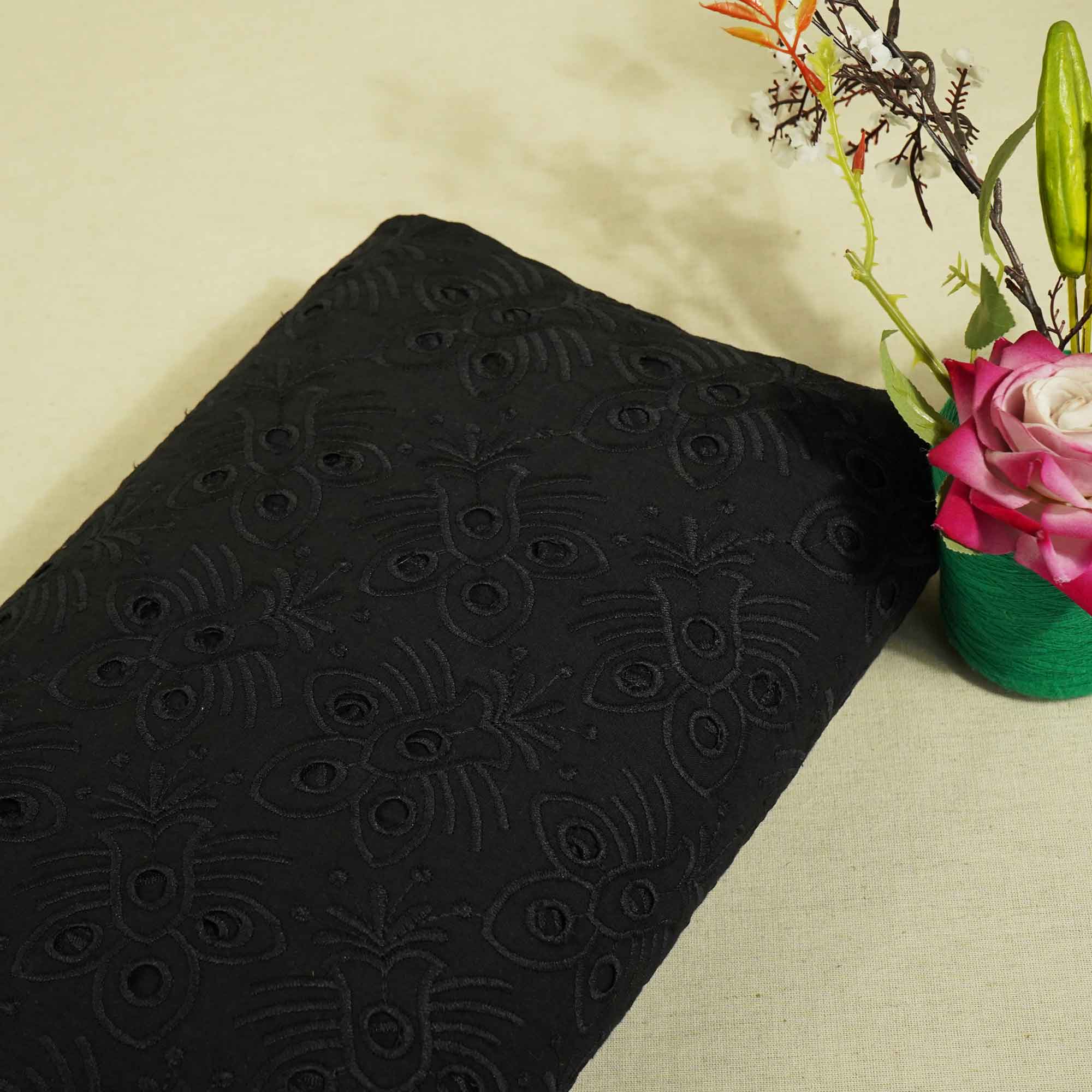 Black Floral Embroidery Cotton Schiffli PGF-16675