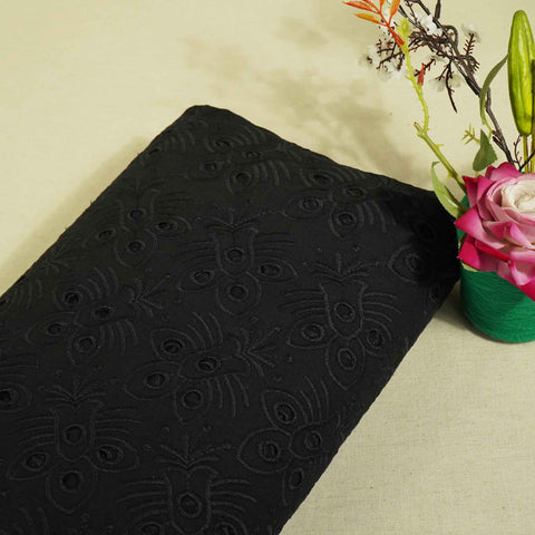 Black Floral Embroidery Cotton Schiffli PGF-16675