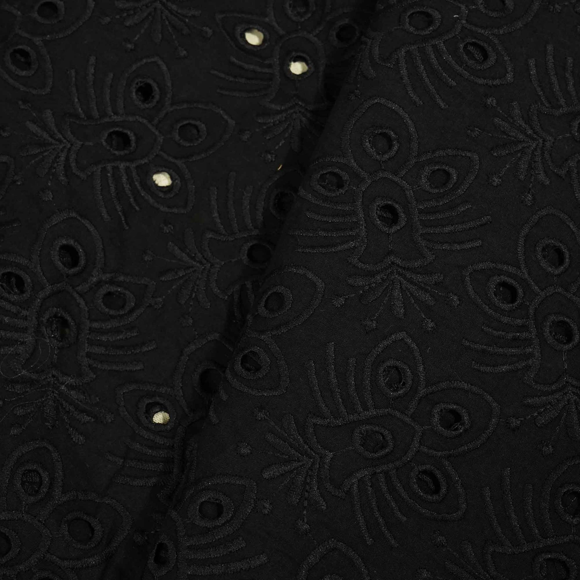 Black Floral Embroidery Cotton Schiffli PGF-16675