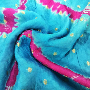 Sky Blue Pink Bandhani Silk Jacquard NH-16701