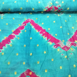 Sky Blue Pink Bandhani Silk Jacquard NH-16701