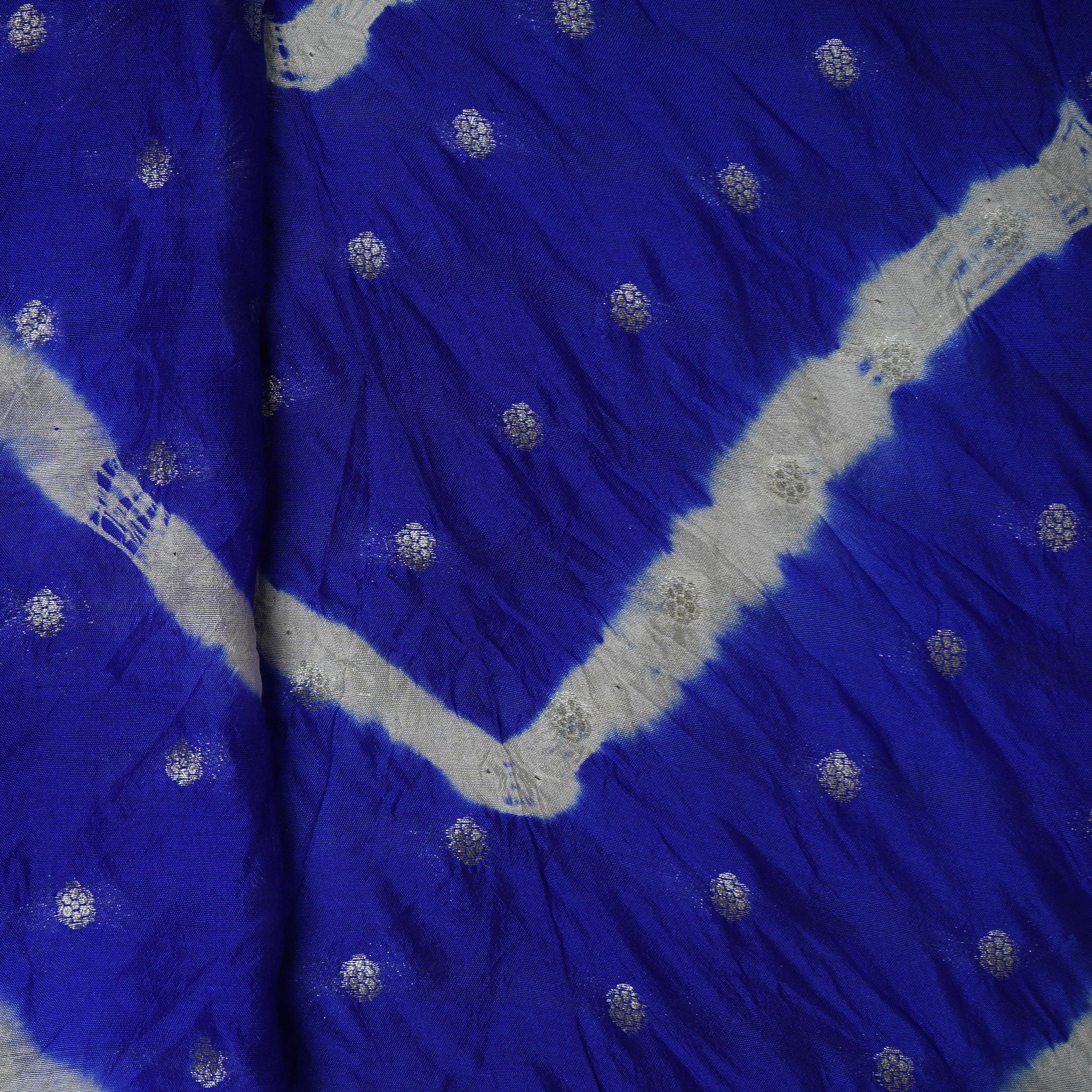 Blue White Bandhani Silk Jacquard Fabric 16702