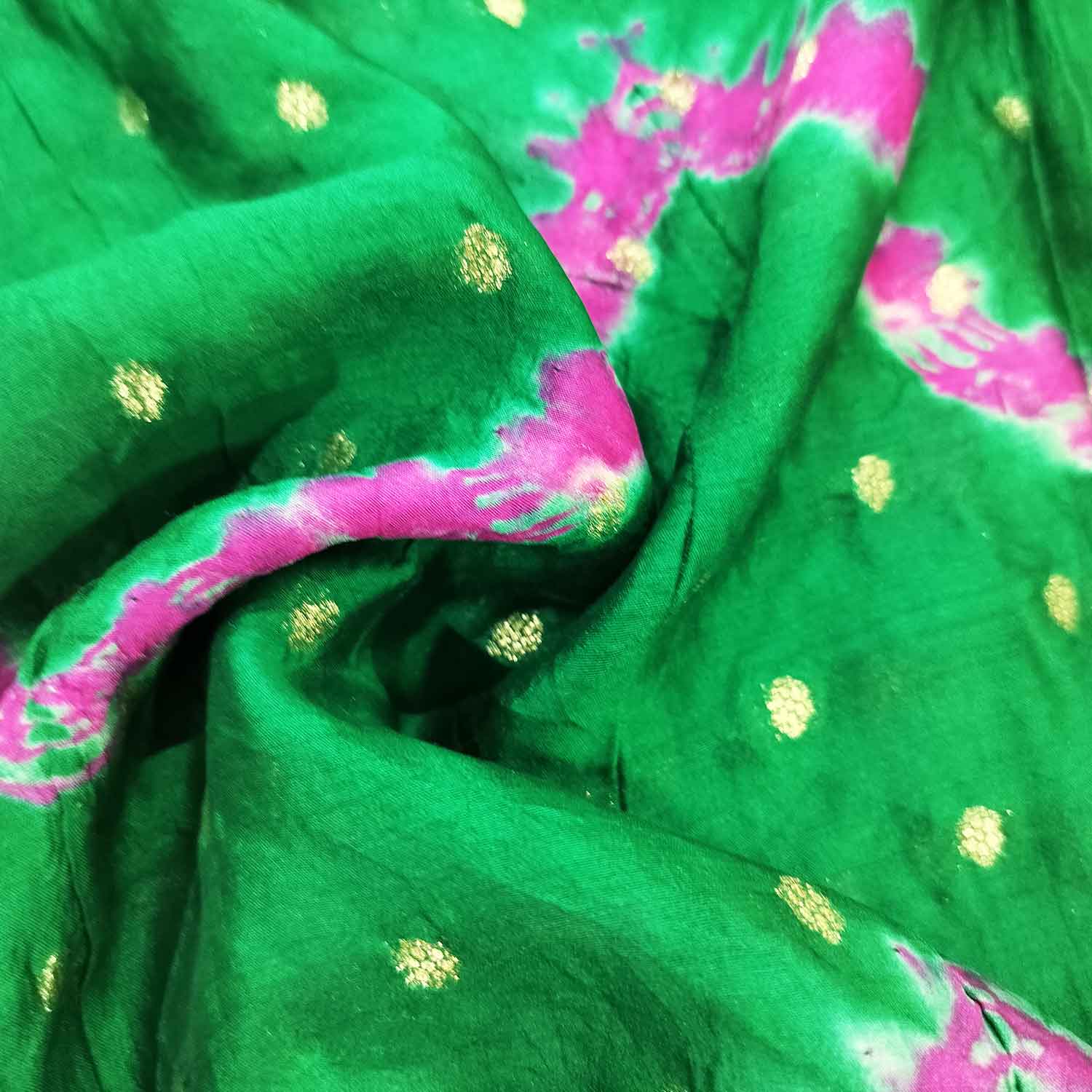 Light Green Pink Bandhani Silk Jacquard NH-16705