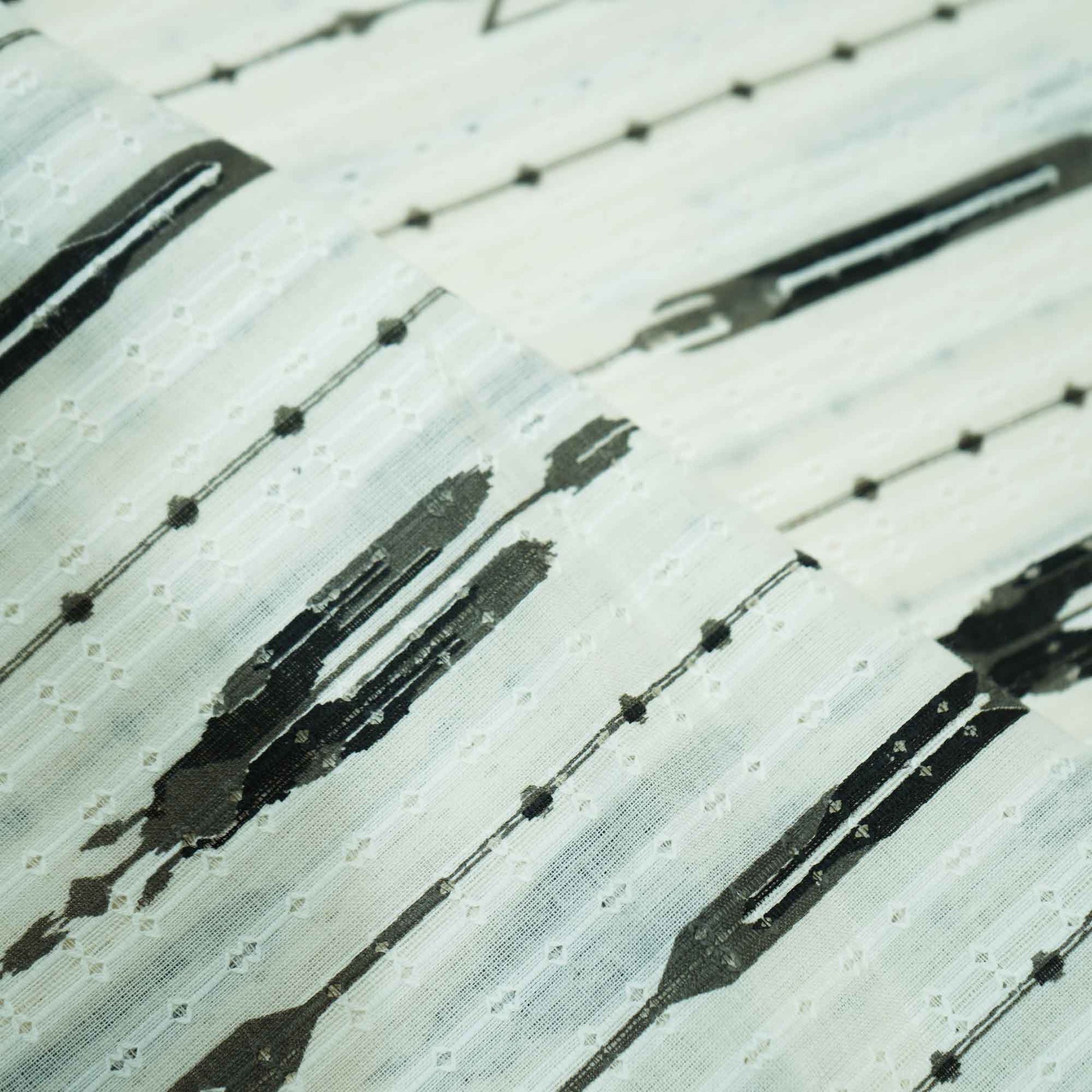 OffWhite Black Ikkat Dobby Embroidery Dyeable Cotton DE-16822