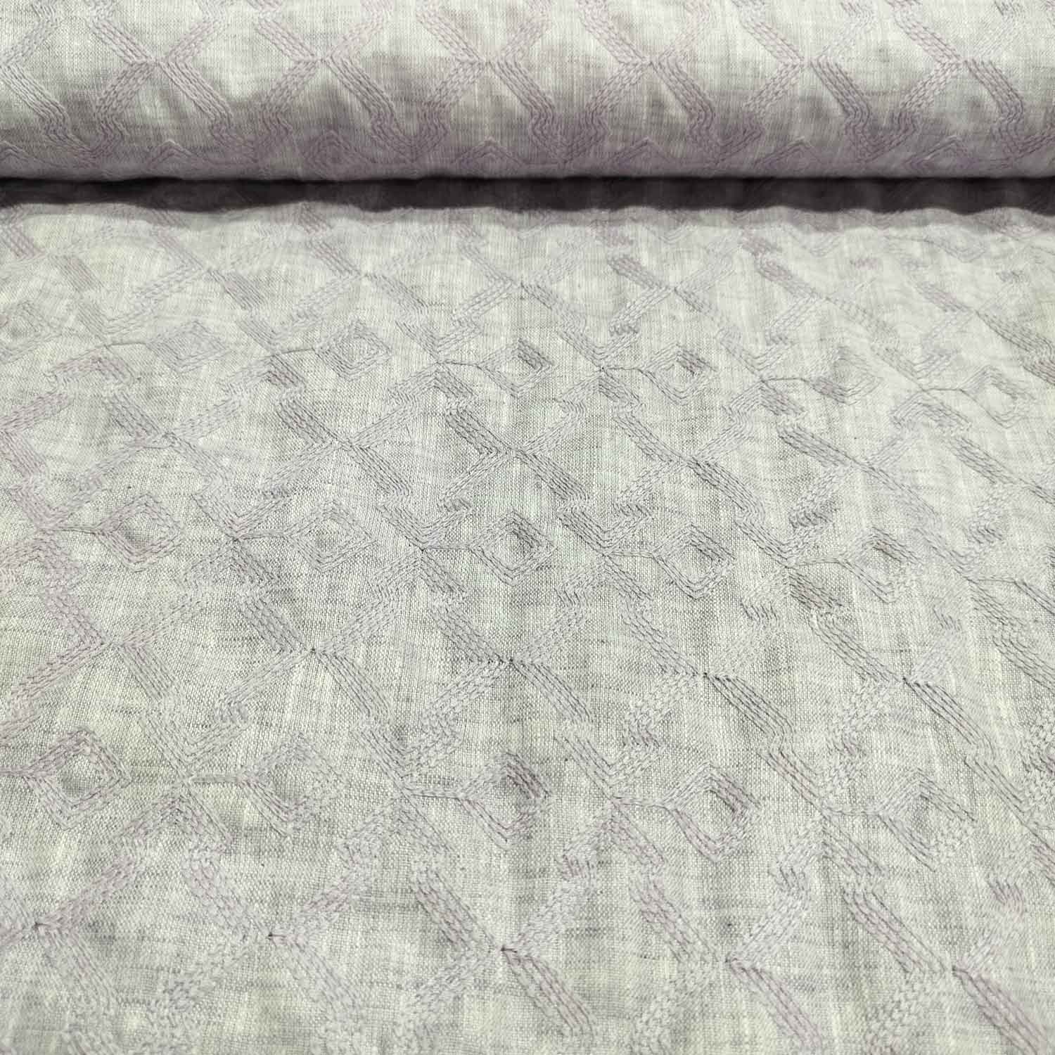 Lavender Geometrical Thread Embroidery Linen KT-16838