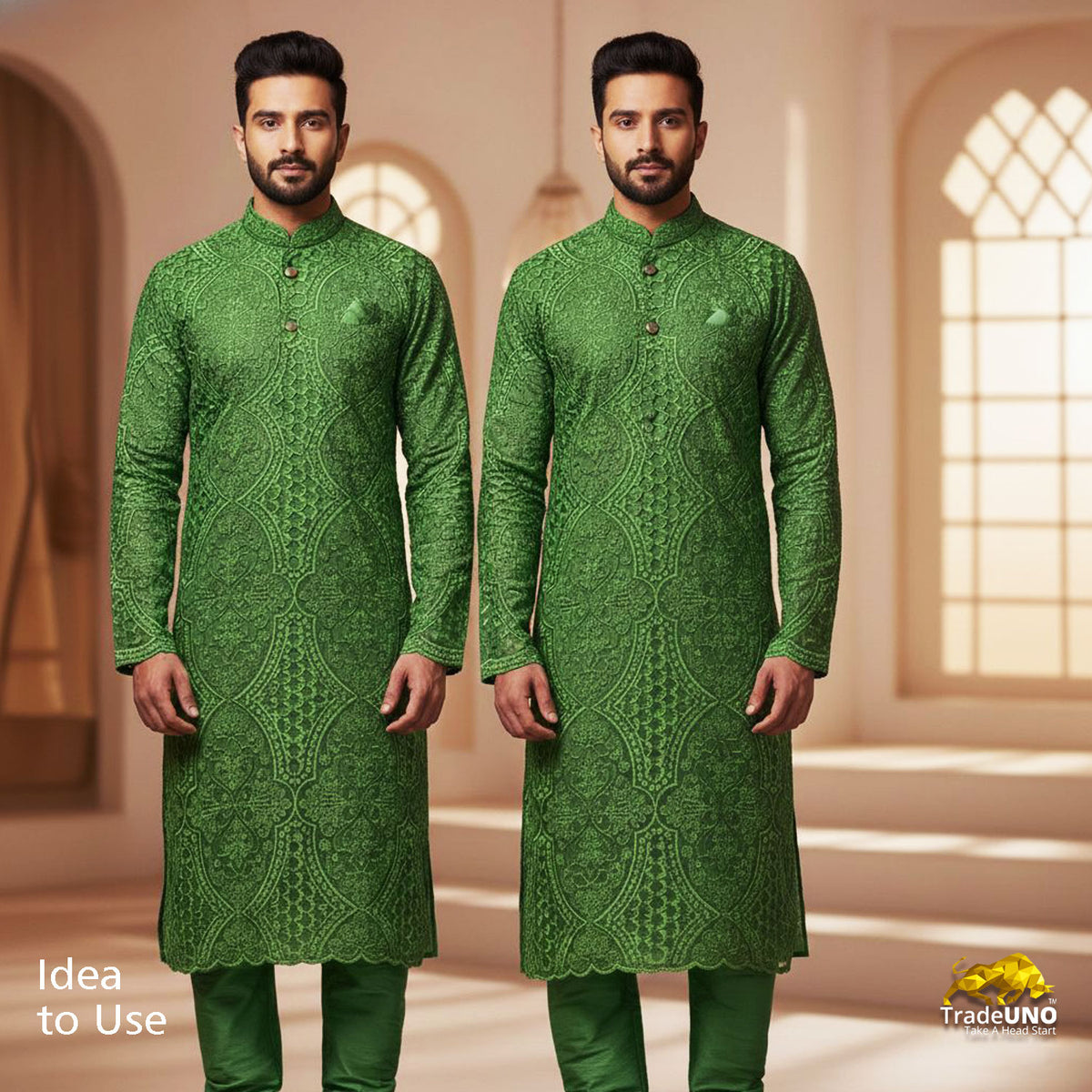 Classic Green Traditional Thread Embroidery Georgette Fabric SS-16875 - TradeUNO