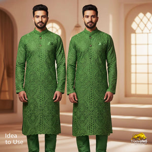 Classic Green Traditional Thread Embroidery Georgette Fabric SS-16875 - TradeUNO
