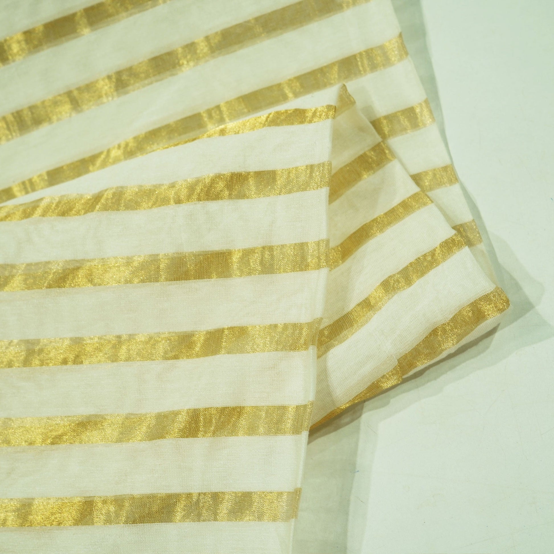 White Gold Stripes Jacquard Tissue Silk KRE-16887