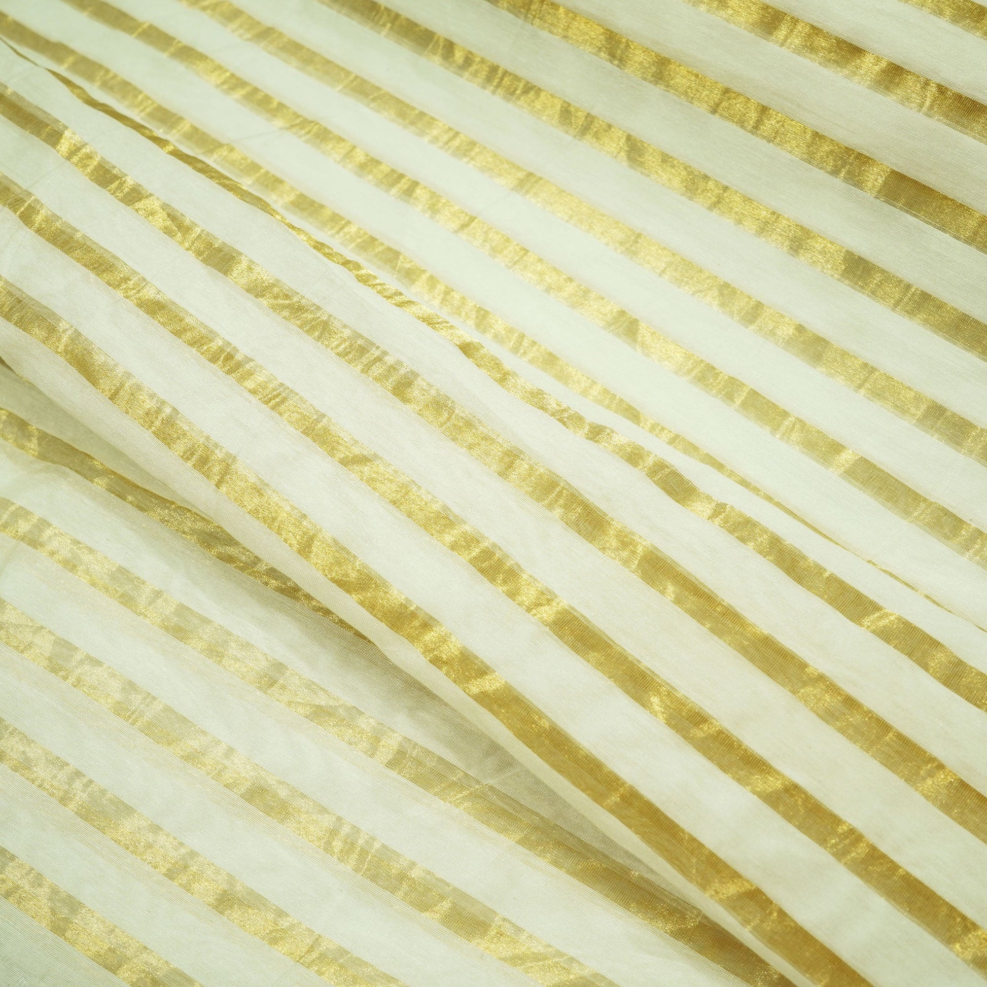 White Gold Stripes Jacquard Tissue Silk KRE-16887