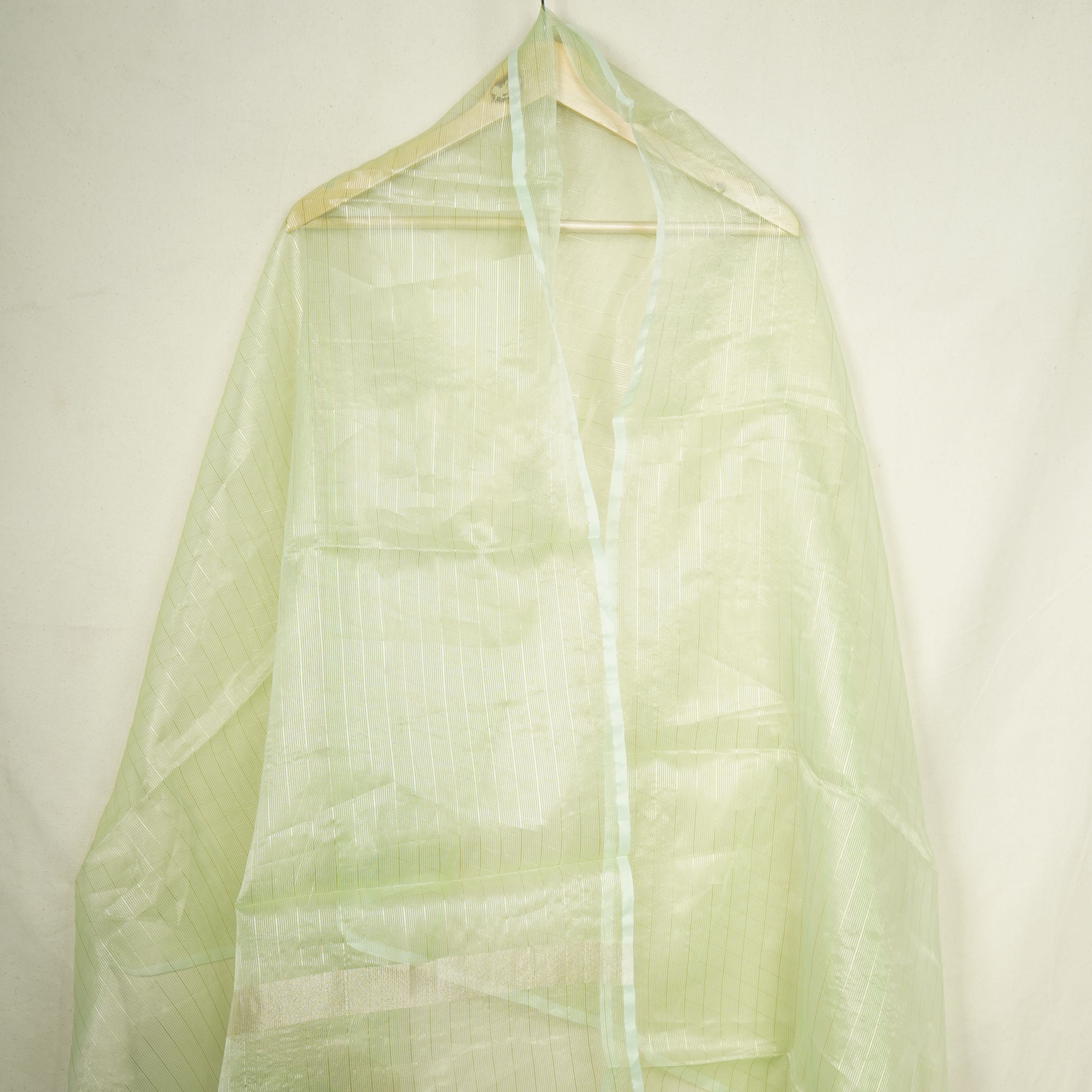 Light Green Gold Stripes Jacquard Dupatta Tissue