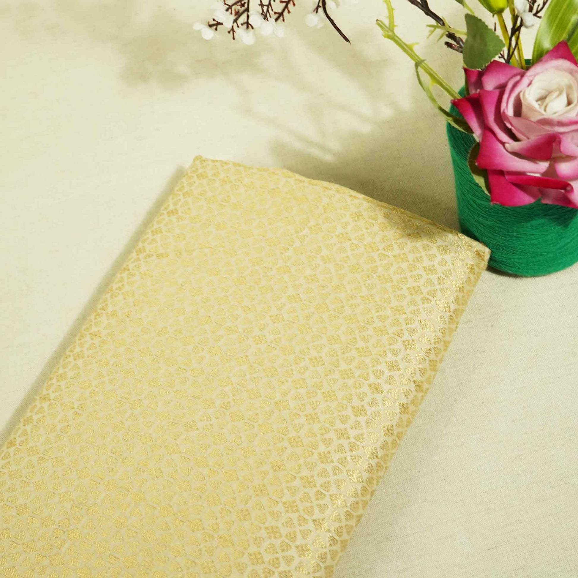 Gold Traditional Floral Jacquard Munga Silk KRE-16938