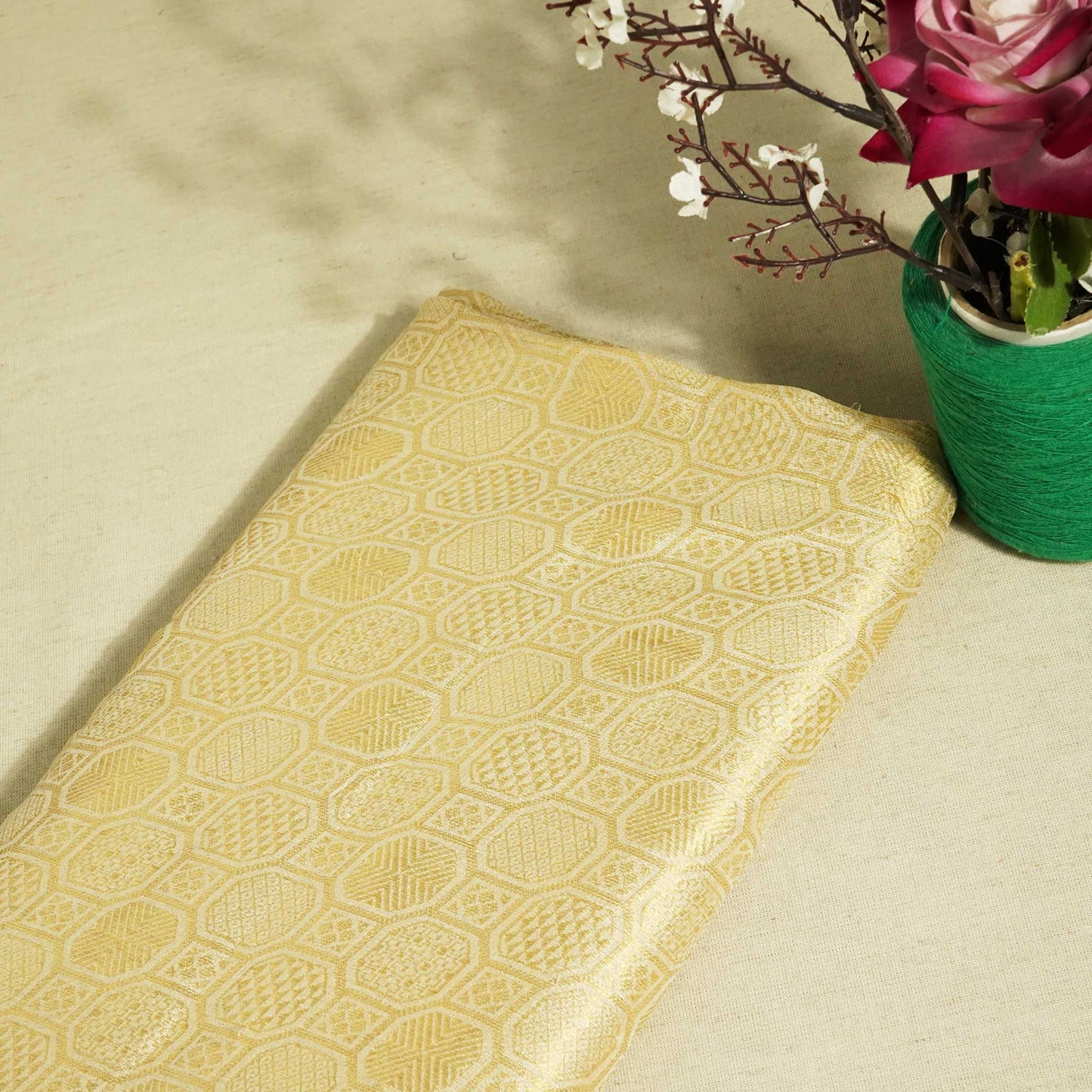 Gold Traditional Abstract Jacquard Chiffon Silk KRE-16943