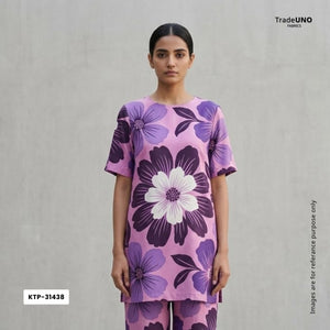 Lavender floral print Bemberg Modal Silk Fabric KTP-31438 - TradeUNO