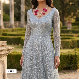 Sky Blue Sequins Embroidery Net Fabric LI-32179 - TradeUNO