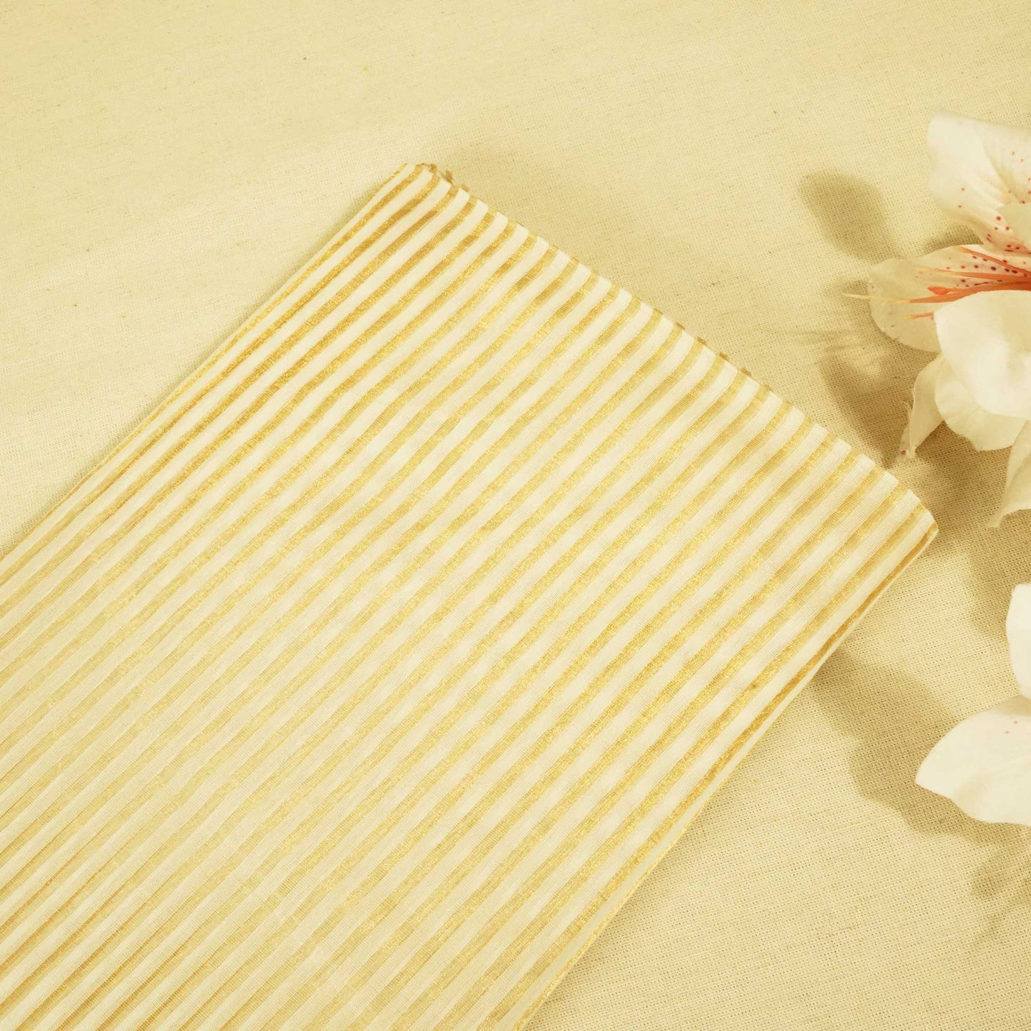 Creame Gold Stripes Jacquard Pure Silk Zari KRE-17078