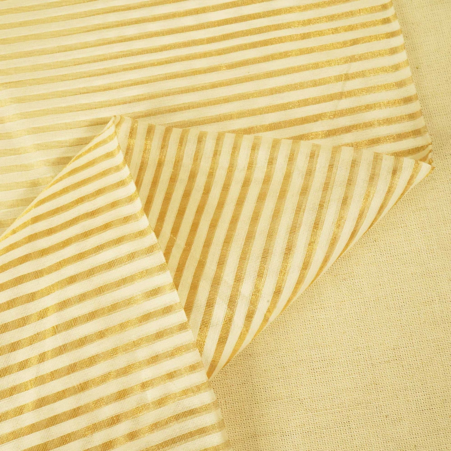 Creame Gold Stripes Jacquard Pure Silk Zari KRE-17078