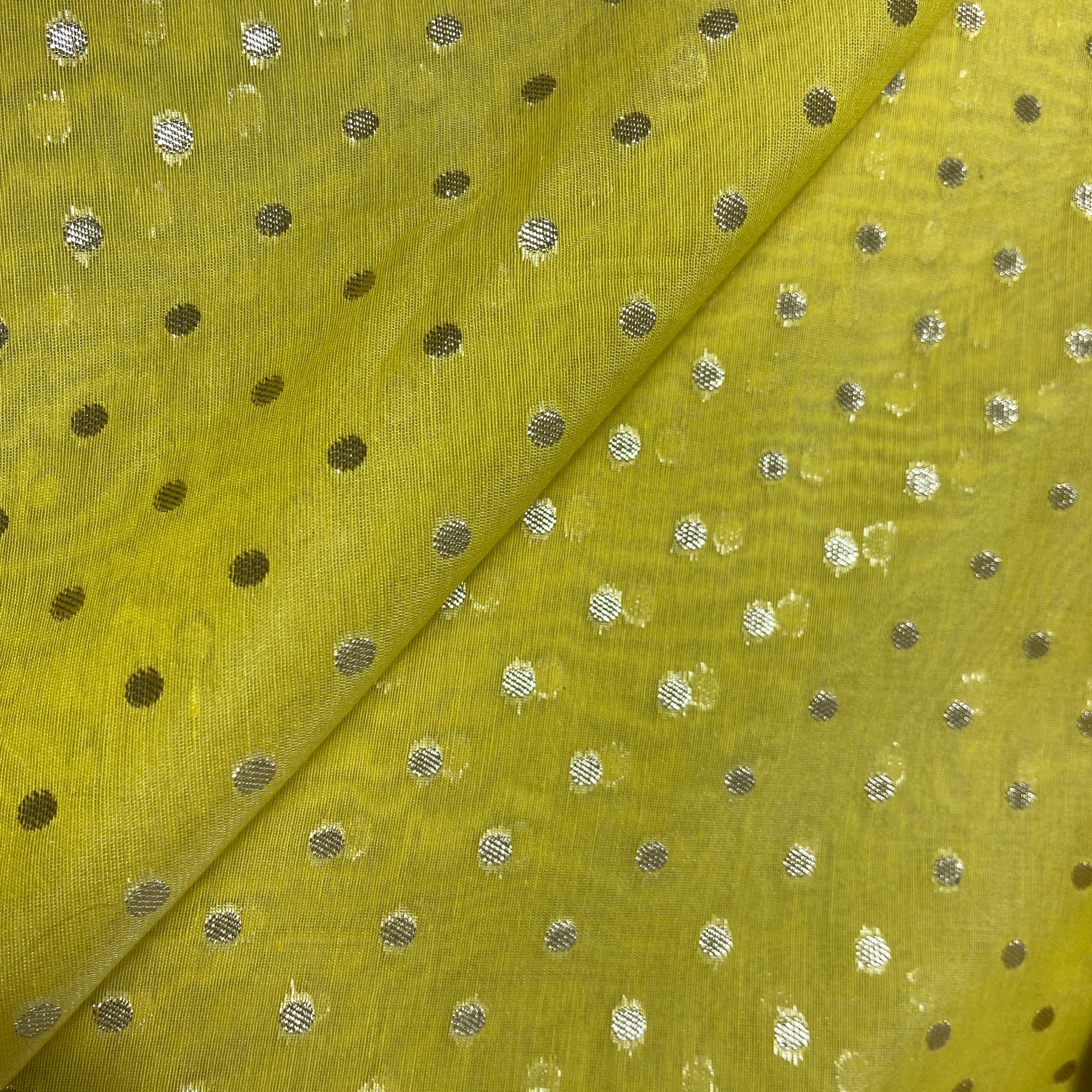 Yellow Polka Dot Zari Jacquard Cotton Katwar Patola Fabric
