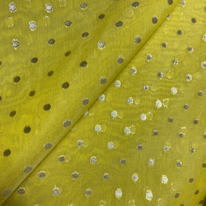 Yellow Polka Dot Zari Jacquard Cotton Katwar Patola Fabric
