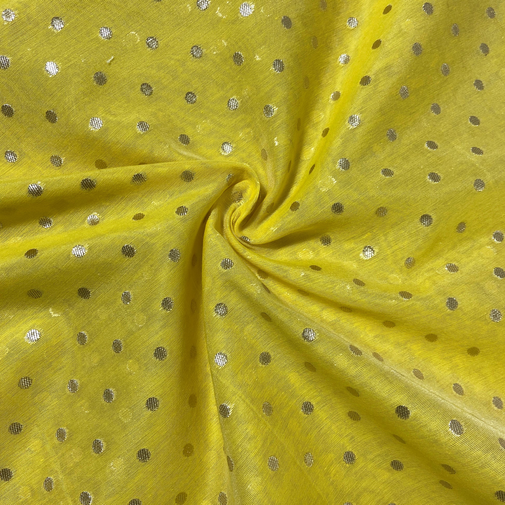 Yellow Polka Dot Zari Jacquard Cotton Katwar Patola Fabric
