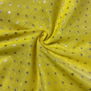Yellow Polka Dot Zari Jacquard Cotton Katwar Patola Fabric