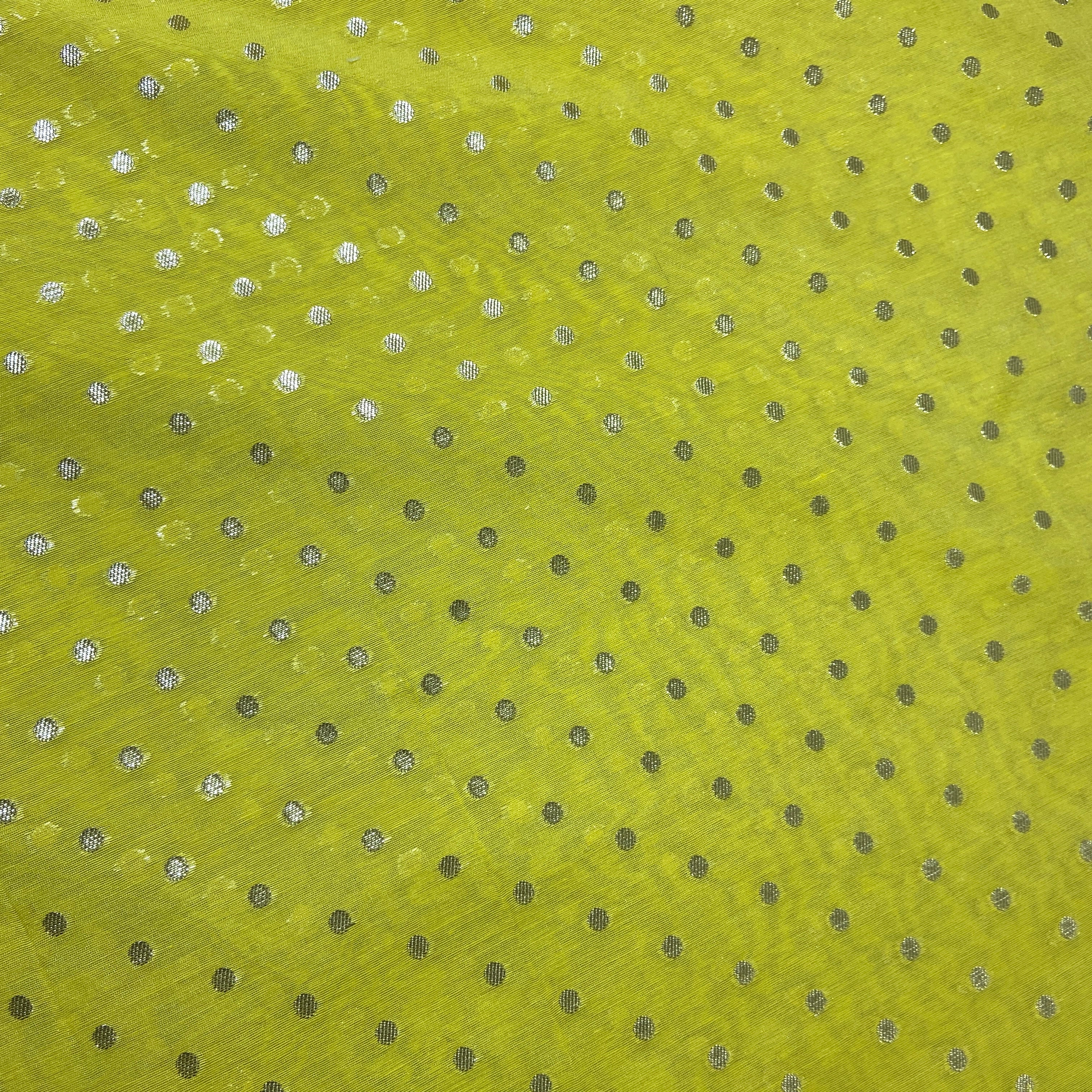 Yellow Polka Dot Zari Jacquard Cotton Katwar Patola Fabric
