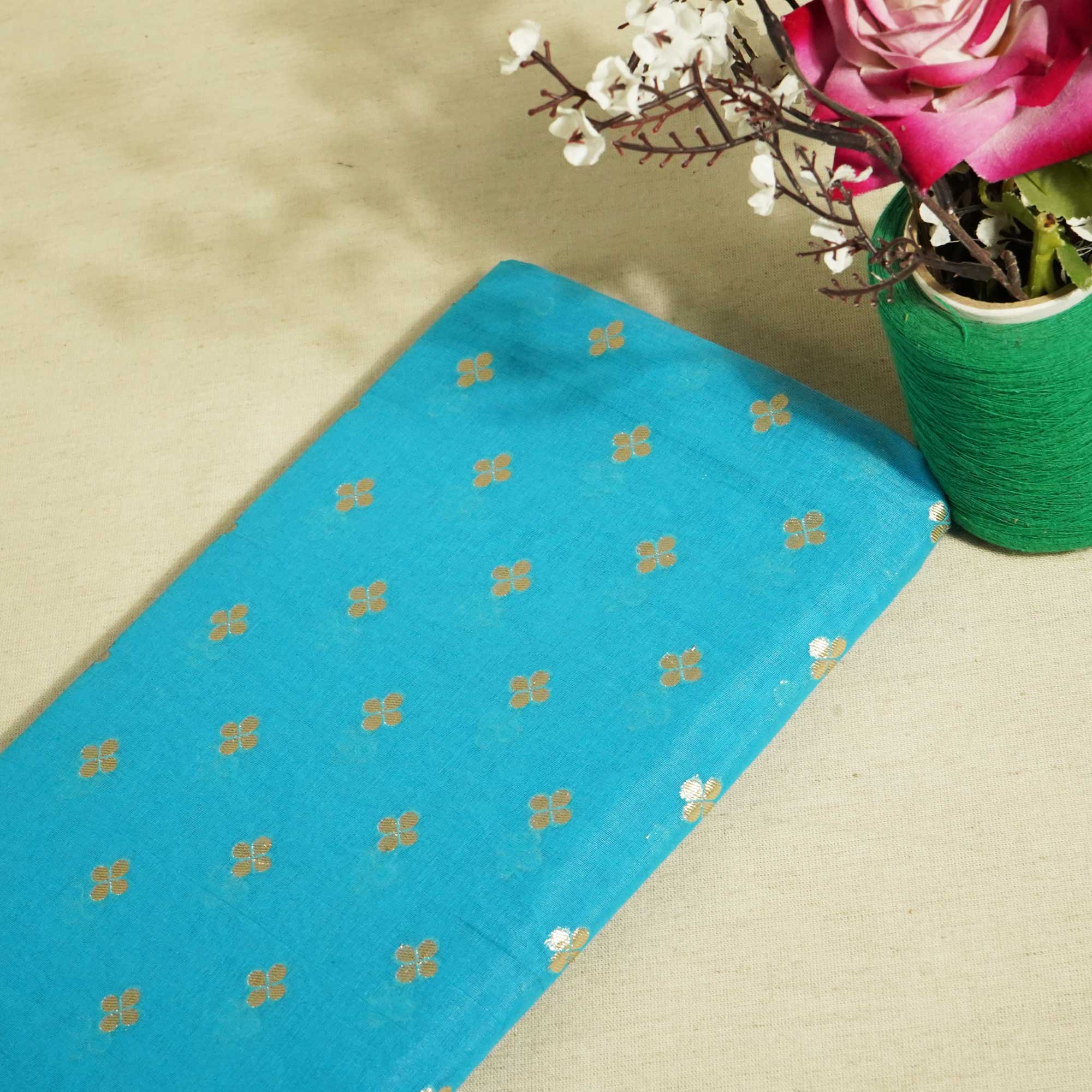 Sky Blue Zari Floral Jacquard Cotton Katwar Patola KRE-17095