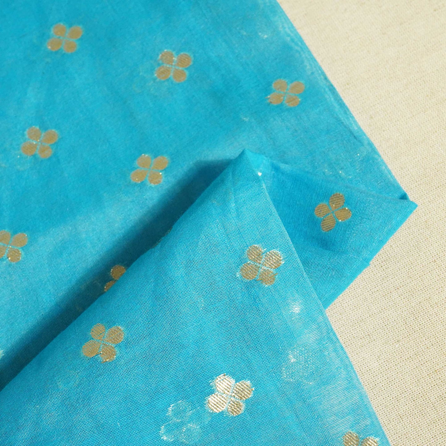 Sky Blue Zari Floral Jacquard Cotton Katwar Patola KRE-17095