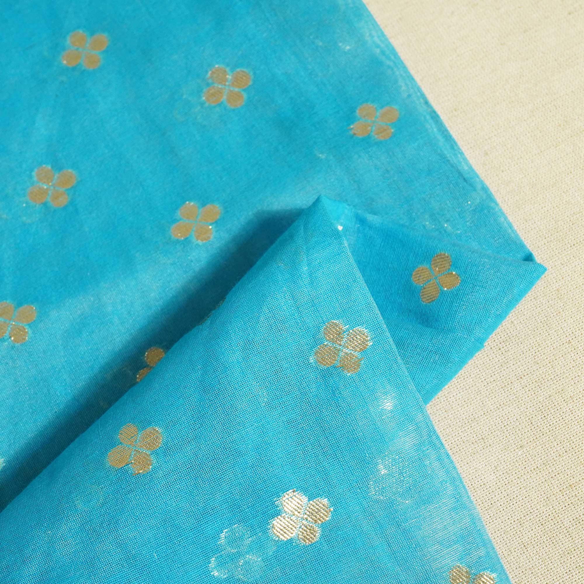 Sky Blue Zari Floral Jacquard Cotton Katwar Patola KRE-17095